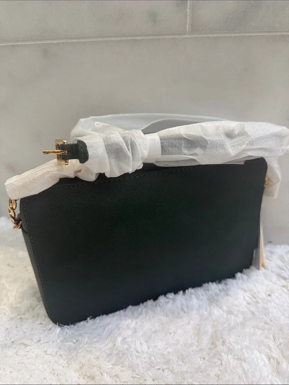 Michael Kors Dark Green Saffiano Leather Crossbody with Gold Hardware